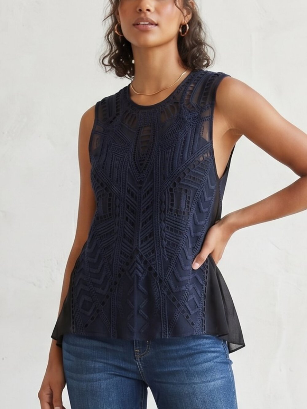 CHELSEA FLOWER Bohemian Crochet Lace Tank – Black – XS